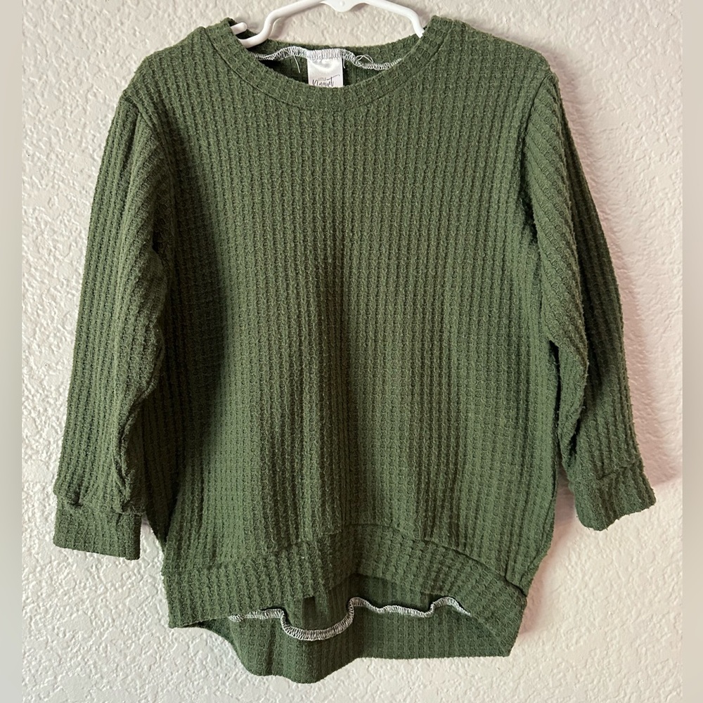 Little Nugget Knits Olive Brushed Waffle Oversized Sweater size 3T